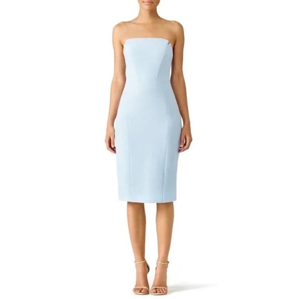 Jill Stuart Strapless Baby Blue Dress with Notch Detail at Neckline, Size 10